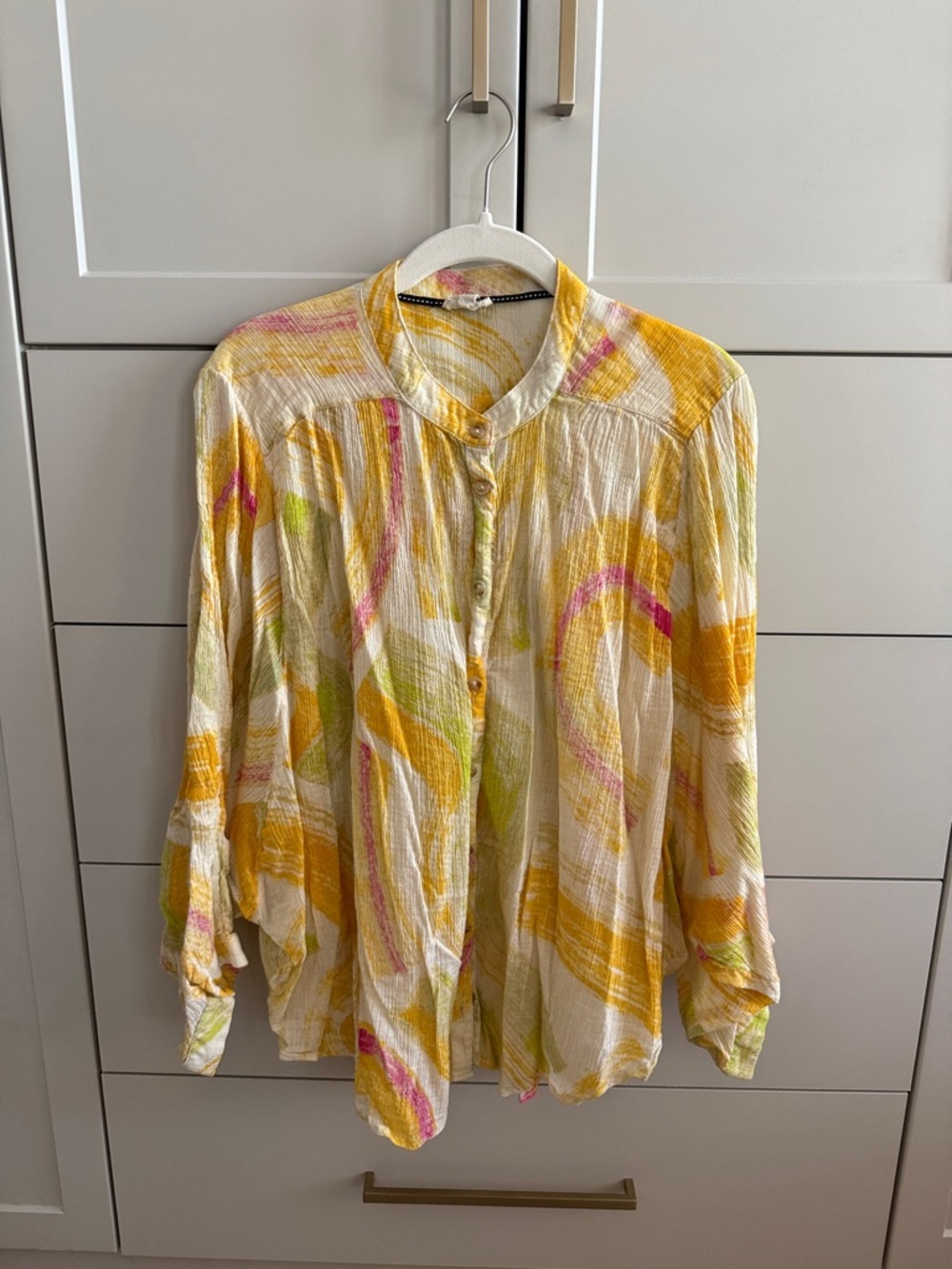 Pilcro Yellow, White & Pink Abstract Button-Down Shirt